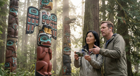 Self-guided audio tour of Stanley Park featuring old growth forest and totem poles, by Uvamai Niche Tourism.