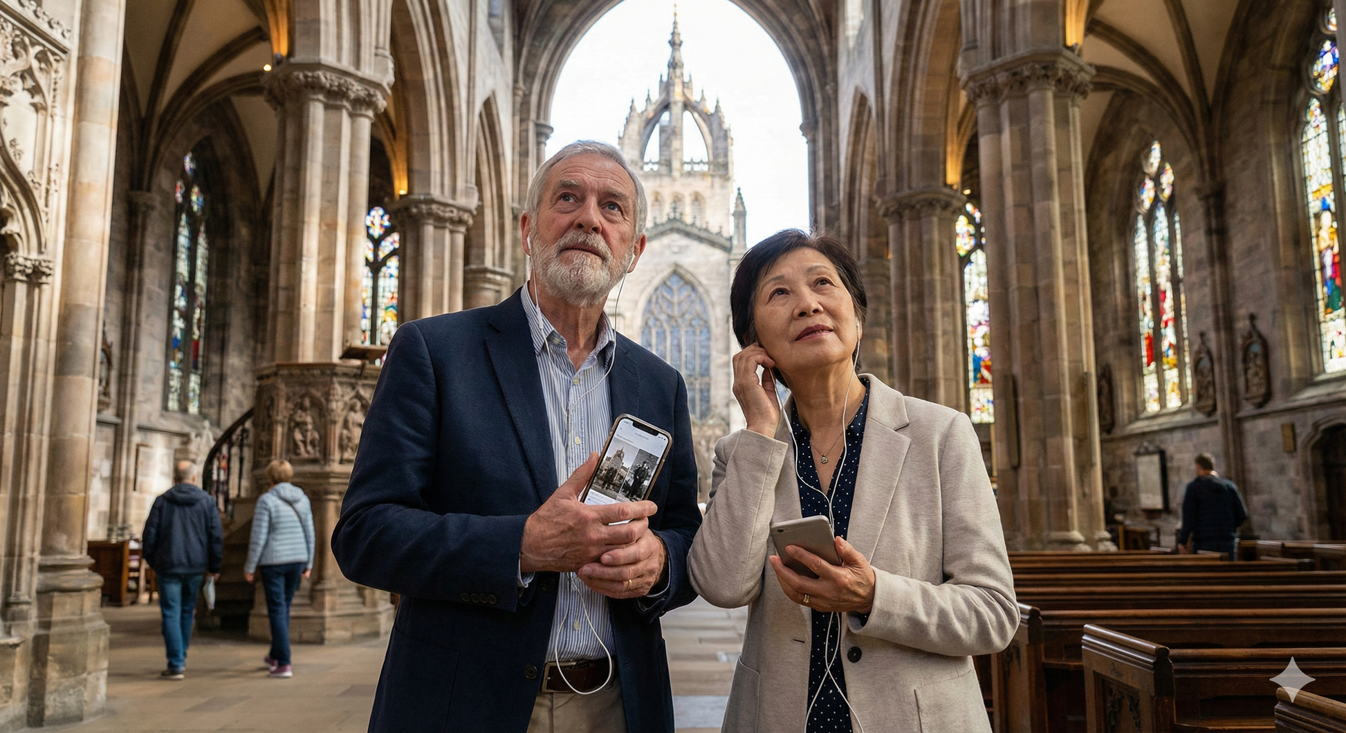 Audio tour guide device featuring Edinburgh's St. Giles Cathedral, part of the Uvamai Niche Tourism self-guided audio tour.
