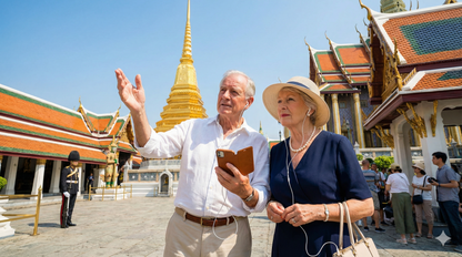 Audio tour guide image for Bangkok's Grand Palace by Uvamai Niche Tourism, featuring a scenic view of the palace exterior.