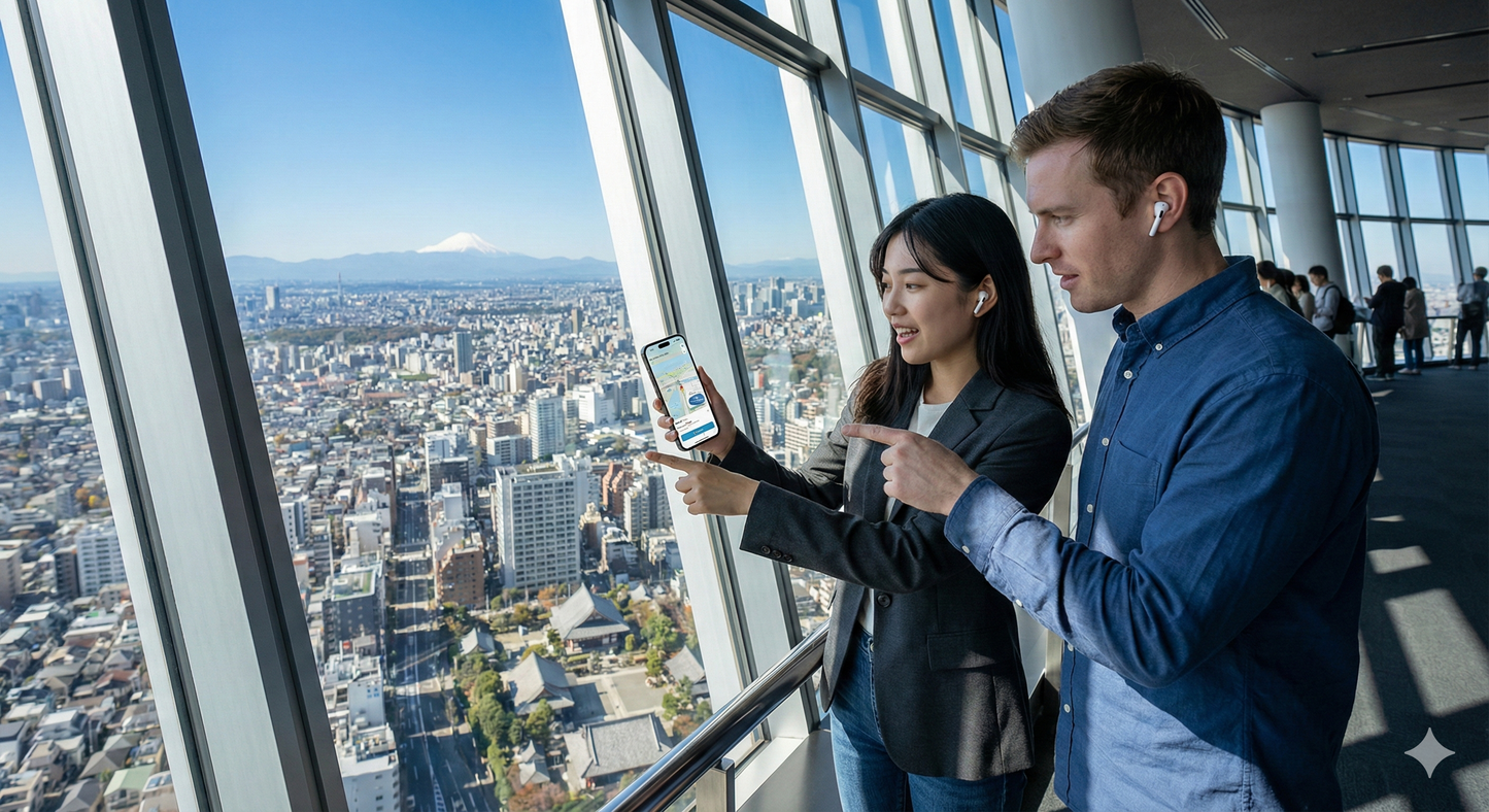 Tokyo self-guided audio tour by Uvamai Niche Tourism, featuring Tokyo Sky Tree and scenic city views.