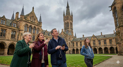 Gothic academic buildings at the University of Glasgow, featured in the Uvamai Niche Tourism self-guided audio tour image.