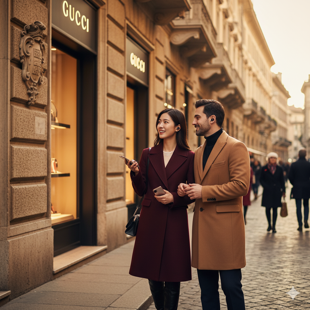 Self-guided audio tour of Milan's Via Montenapoleone, featuring detailed narration by Uvamai Niche Tourism.