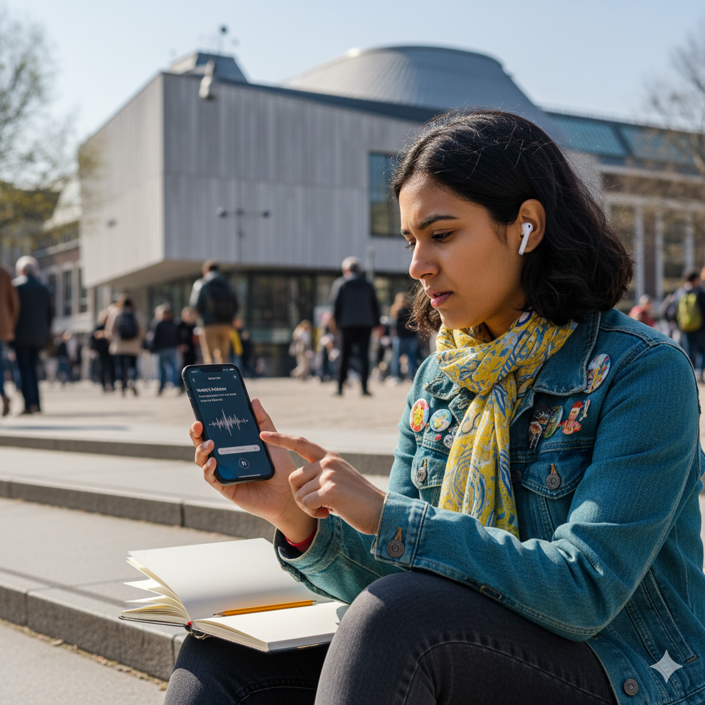 Audio tour device with Van Gogh Museum branding, designed for self-guided exploration of Amsterdam's famous art attractions.