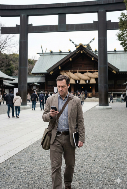 Self-guided audio tour of Yasukuni Shrine in Tokyo by Uvamai Niche Tourism, featuring shrine views and historic landmarks.