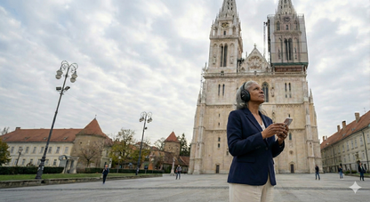 Self-guided audio tour of Zagreb Cathedral by Uvamai Niche Tourism, featuring exterior view of the historic cathedral.