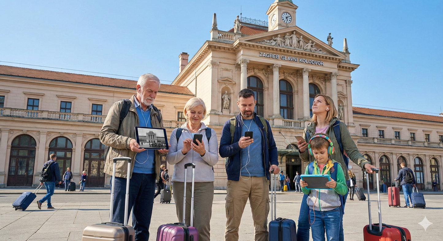 Self-guided audio tour map of Zagreb featuring Glavni Kolodvor train station, by Uvamai Niche Tourism.