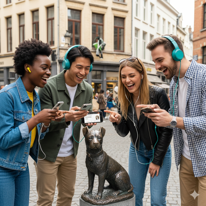 Brussels self-guided audio tour by Uvamai Niche Tourism, featuring a map and audio device for exploring the city independently.