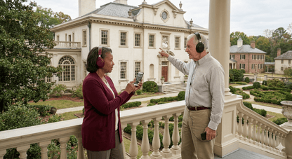 Audio guide device for the Atlanta Self-Guided Audio Tour by Uvamai Niche Tourism, showing headphones and tour information.
