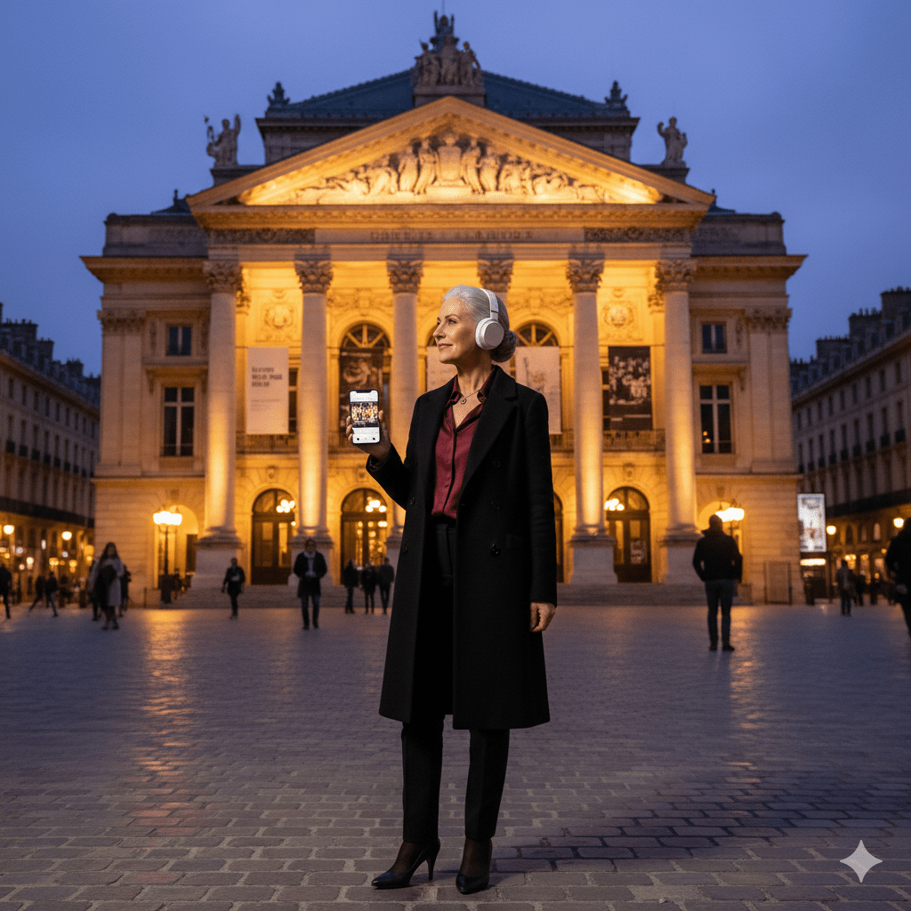 Bordeaux Self-Guided Audio Tour by Uvamai Niche Tourism, showing a smartphone and headphones with scenic Bordeaux landmarks.