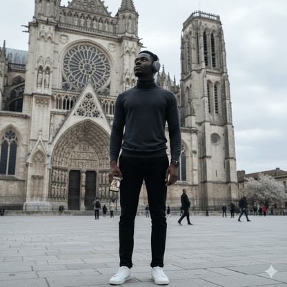 Bordeaux Self-Guided Audio Tour by Uvamai Niche Tourism, featuring a smartphone with audio guide app on a city street.