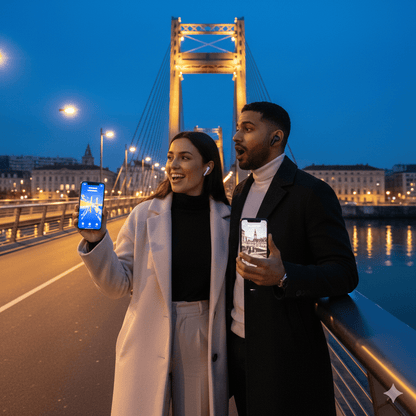 Bordeaux Self-Guided Audio Tour by Uvamai Niche Tourism shown on a mobile device screen with map and audio controls.