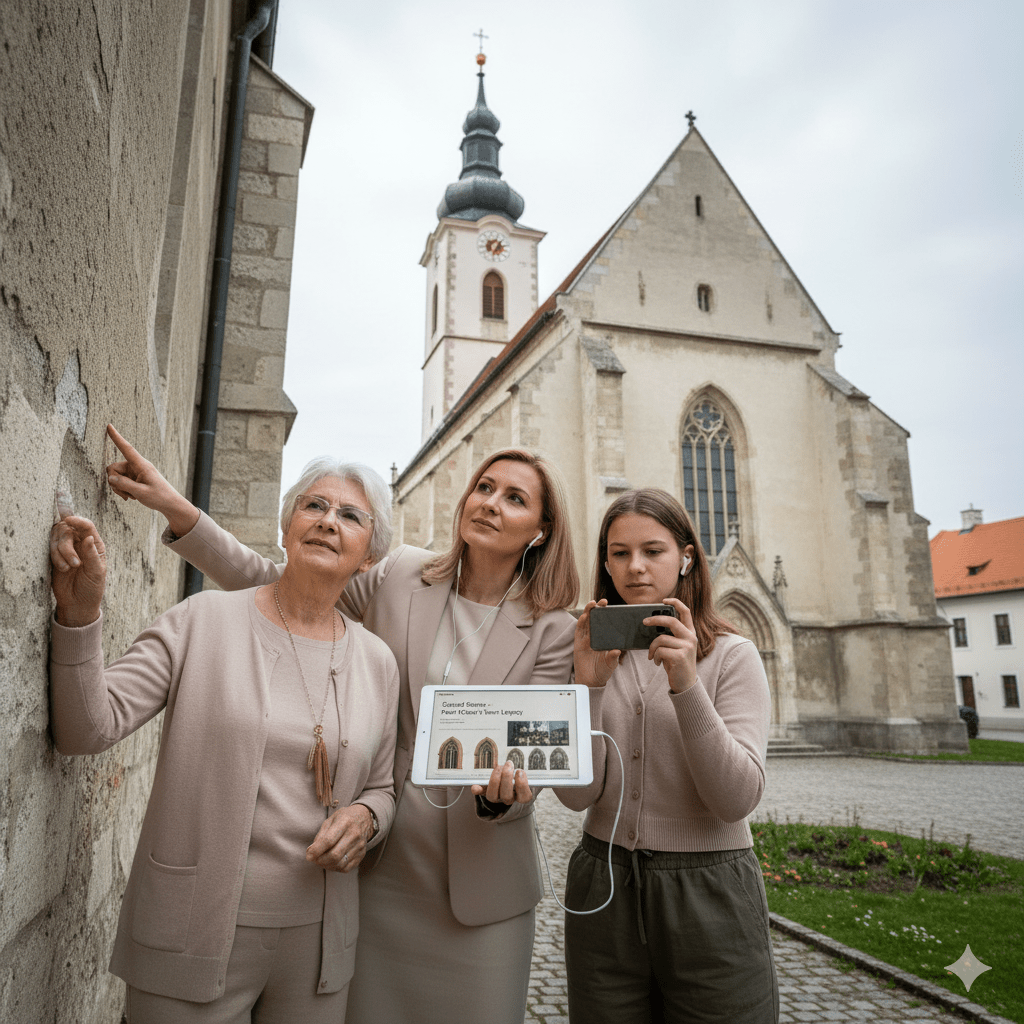 Audio tour device for Bratislava self-guided audio tour by Uvamai Niche Tourism, featuring a headphone and tour interface.