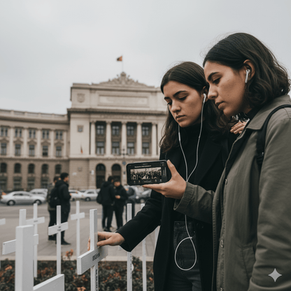 Self-guided audio tour of Bucharest by Uvamai Niche Tourism, showing headphones and tour map on a smartphone screen.