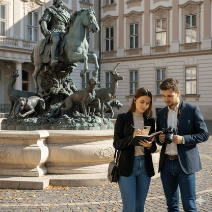 Audio guide device for the Budapest Self-Guided Audio Tour by Uvamai Niche Tourism, showing headphones and tour interface.