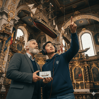 Copenhagen Self-Guided Audio Tour by Uvamai Niche Tourism, featuring a smartphone and headphones for exploring city landmarks.