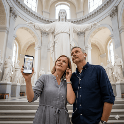 Copenhagen Self-Guided Audio Tour by Uvamai Niche Tourism, featuring a map and audio device for exploring the city independently.