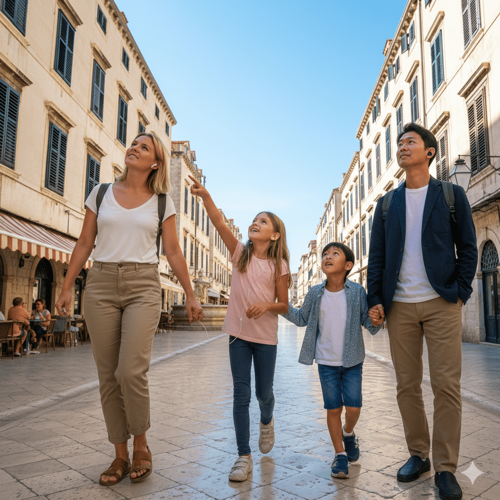 Dubrovnik self-guided audio tour by Uvamai Niche Tourism, showing a scenic view of historic city walls and Dubrovnik skyline.