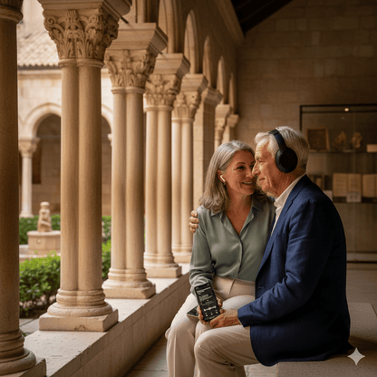 Dubrovnik Self-Guided Audio Tour by Uvamai Niche Tourism, featuring an audio device with scenic Dubrovnik landmarks on screen.