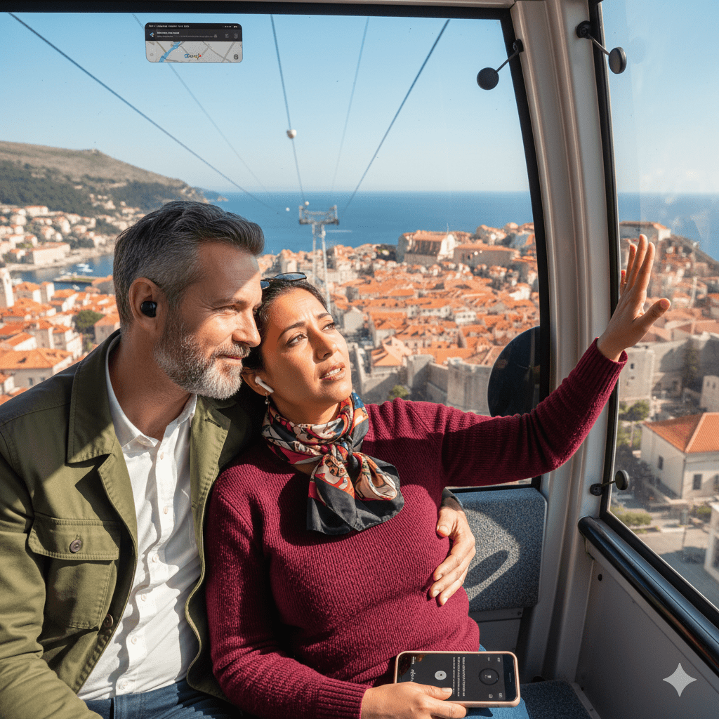 Dubrovnik Self-Guided Audio Tour by Uvamai Niche Tourism, featuring a smartphone with audio tour app on a city background.