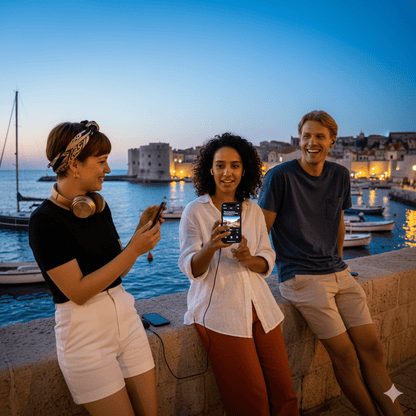 Dubrovnik Self-Guided Audio Tour by Uvamai Niche Tourism, featuring a map of historic city highlights and audio device.