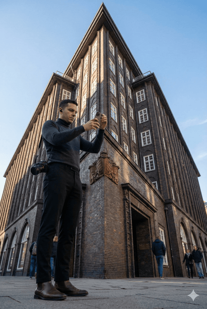Hamburg self-guided audio tour by Uvamai Niche Tourism, featuring headphones and smartphone with map for exploring the city.