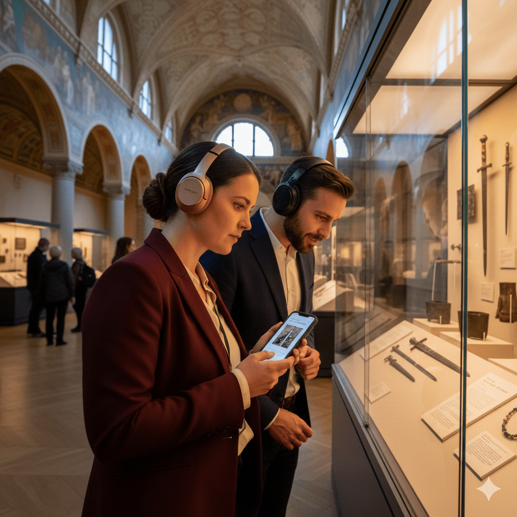 Helsinki Self-Guided Audio Tour by Uvamai Niche Tourism, featuring a smartphone and headphones for exploring the city.