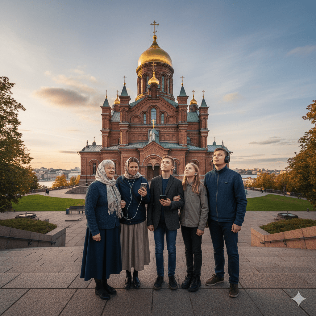 Helsinki Self-Guided Audio Tour by Uvamai Niche Tourism showing a scenic Helsinki cityscape and historic landmarks.