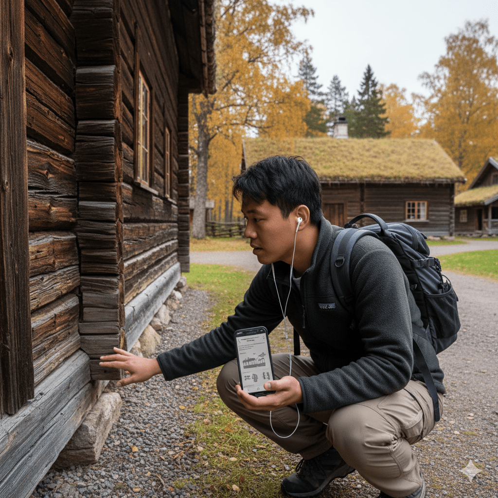 Helsinki self-guided audio tour by Uvamai Niche Tourism, showing headphones and travel app interface on a smartphone screen.