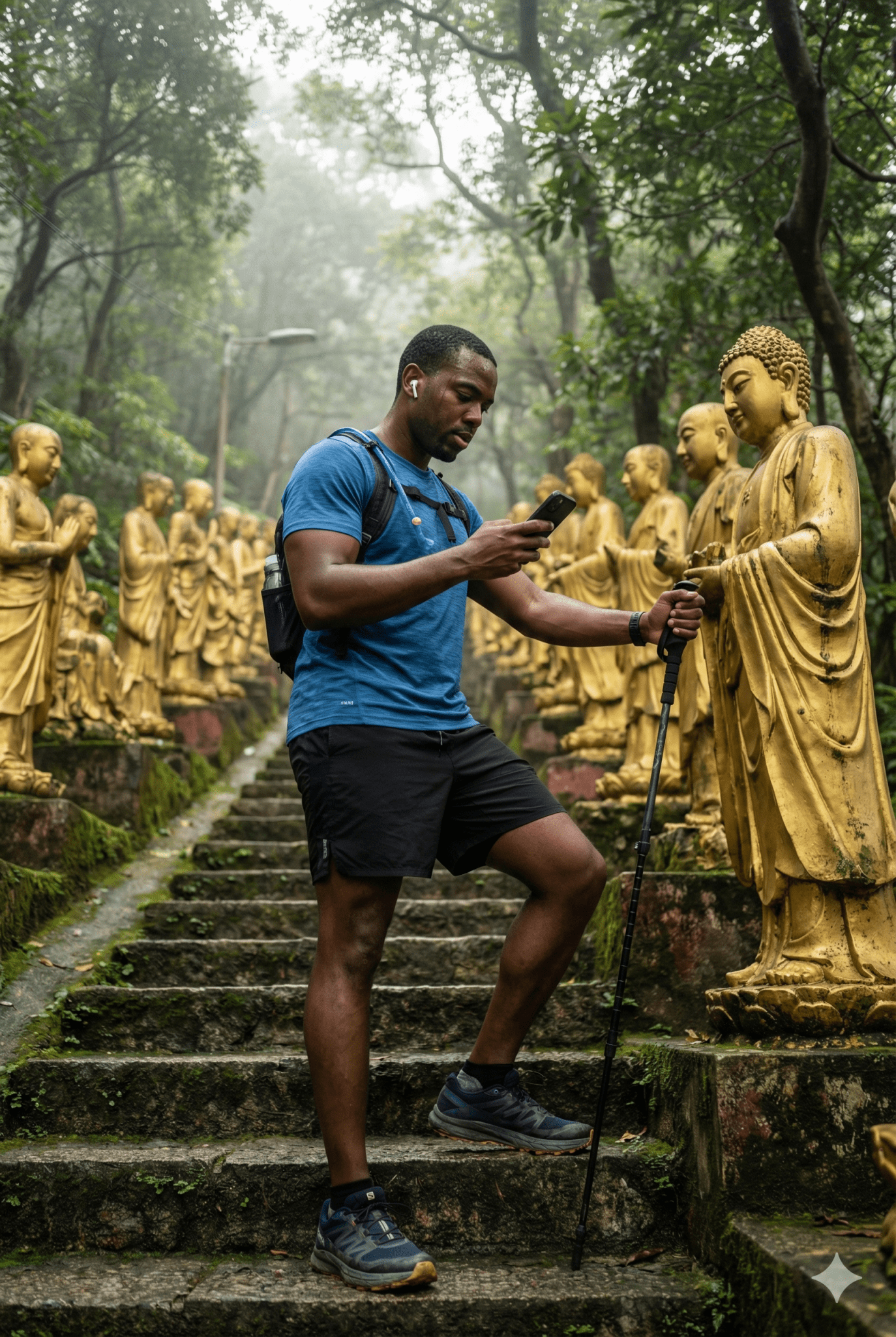 Hong Kong self-guided audio tour by Uvamai Niche Tourism featuring a smartphone displaying tour interface with city landmarks.