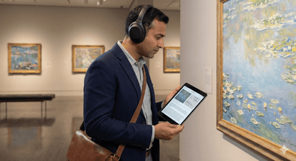 Houston Self-Guided Audio Tour by Uvamai Niche Tourism, featuring a smartphone with audio tour app interface and Houston cityscape background