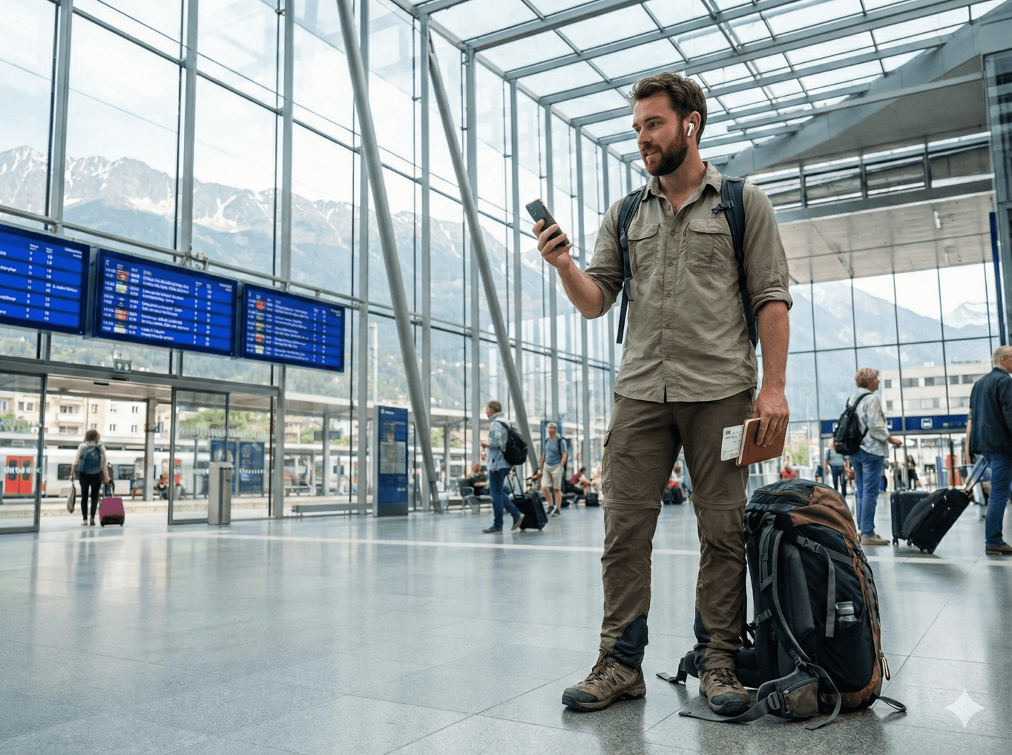 Innsbruck Self-Guided Audio Tour by Uvamai Niche Tourism, featuring a smartphone with map and audio controls on a city background.