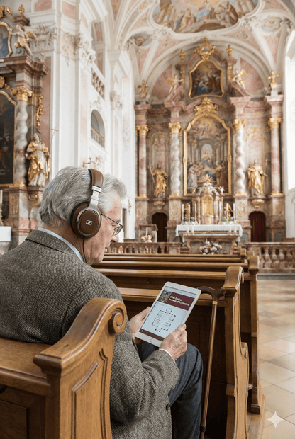 Self-guided audio tour for Innsbruck by Uvamai Niche Tourism, featuring headphones and scenic city views.
