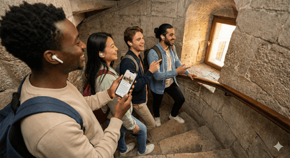 Istanbul Self-Guided Audio Tour by Uvamai Niche Tourism, featuring a smartphone displaying the tour app with historic Istanbul landmarks.