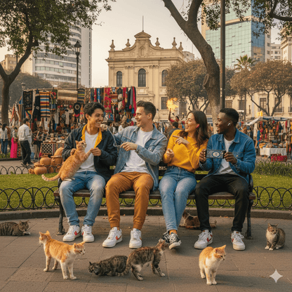 Lima Self-Guided Audio Tour by Uvamai Niche Tourism, showing a smartphone with tour app and scenic images of Lima's landmarks.