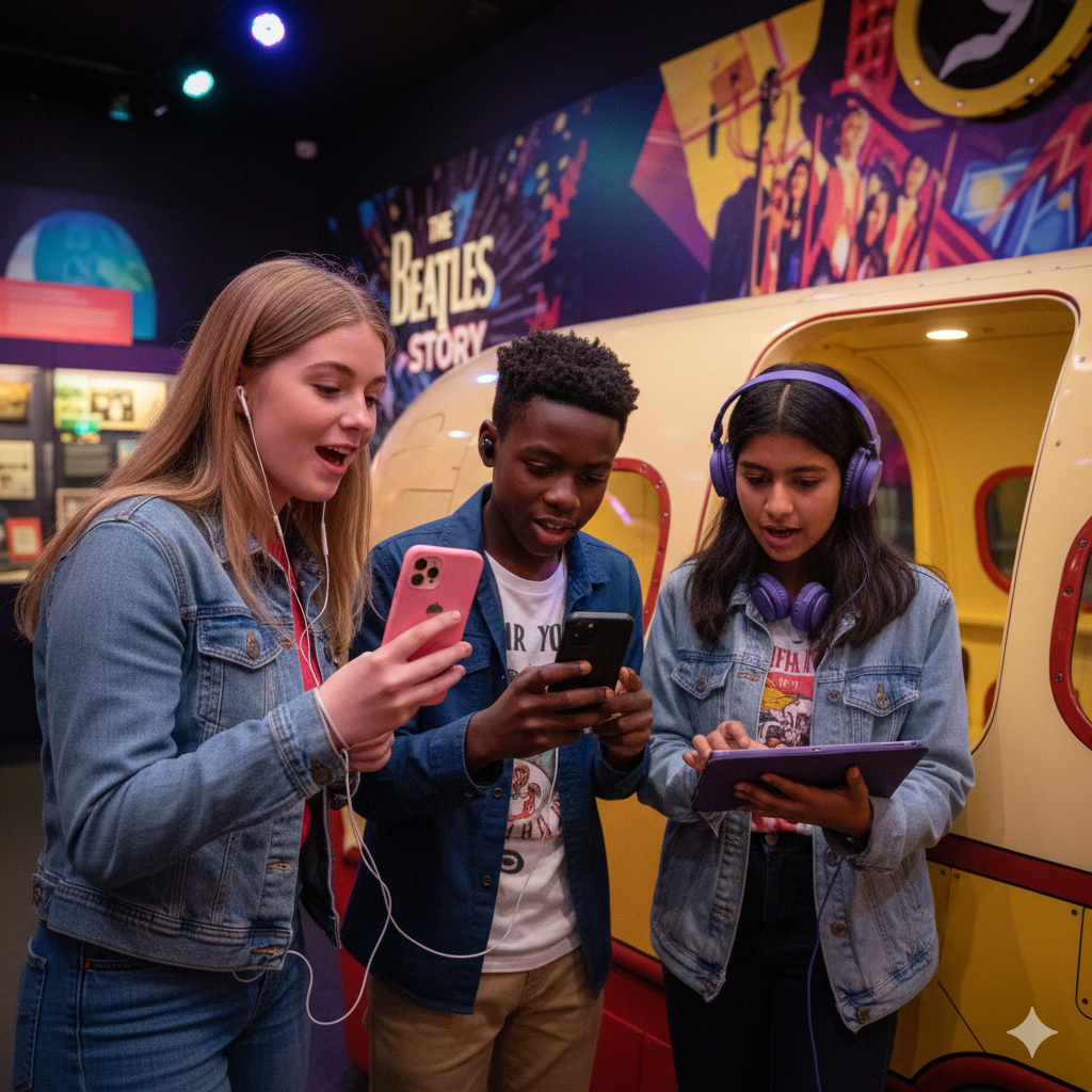 Liverpool self-guided audio tour by Uvamai Niche Tourism, showing a smartphone with a map and audio guide interface.