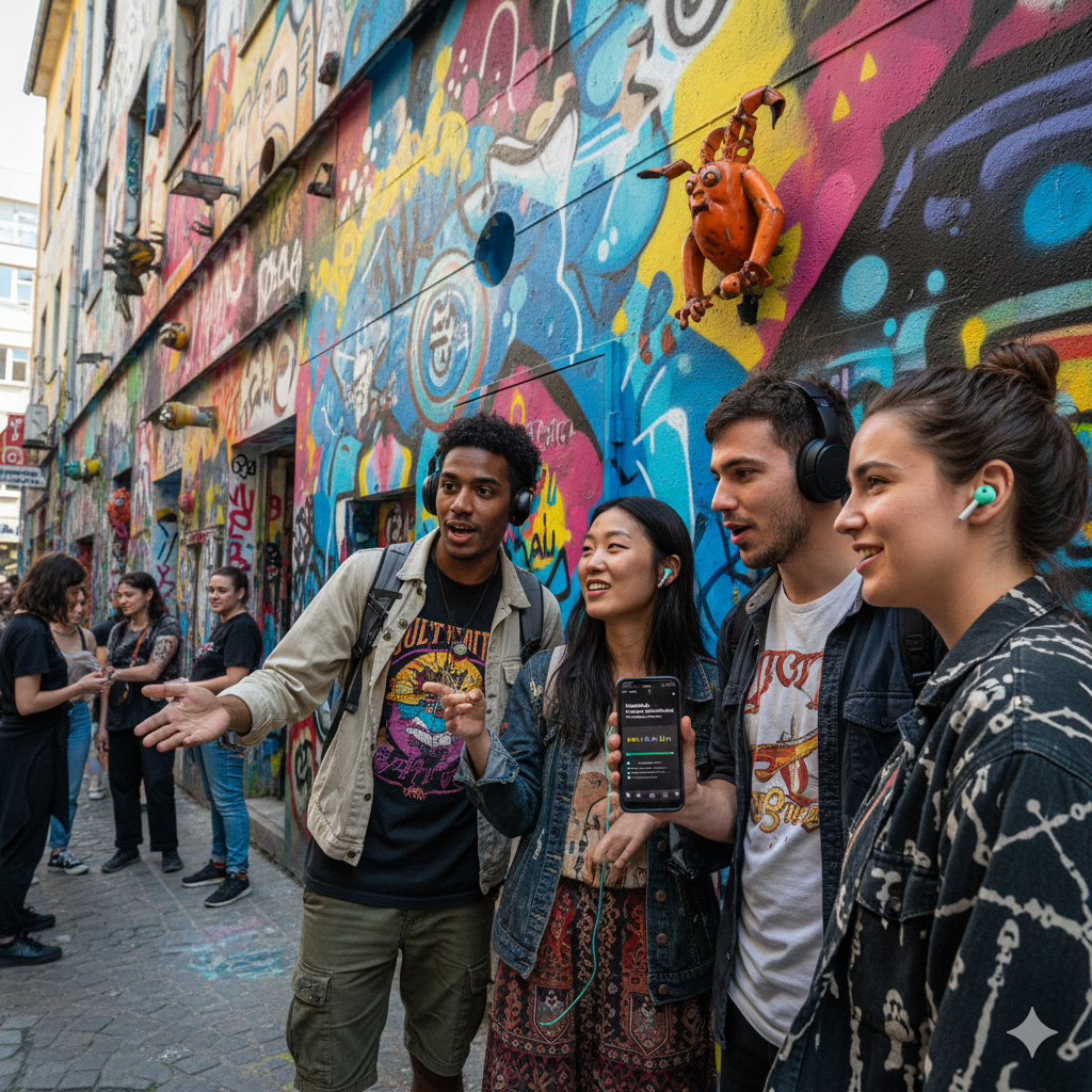 Ljubljana Self-Guided Audio Tour by Uvamai Niche Tourism, featuring headphones and a smartphone for exploring Ljubljana.