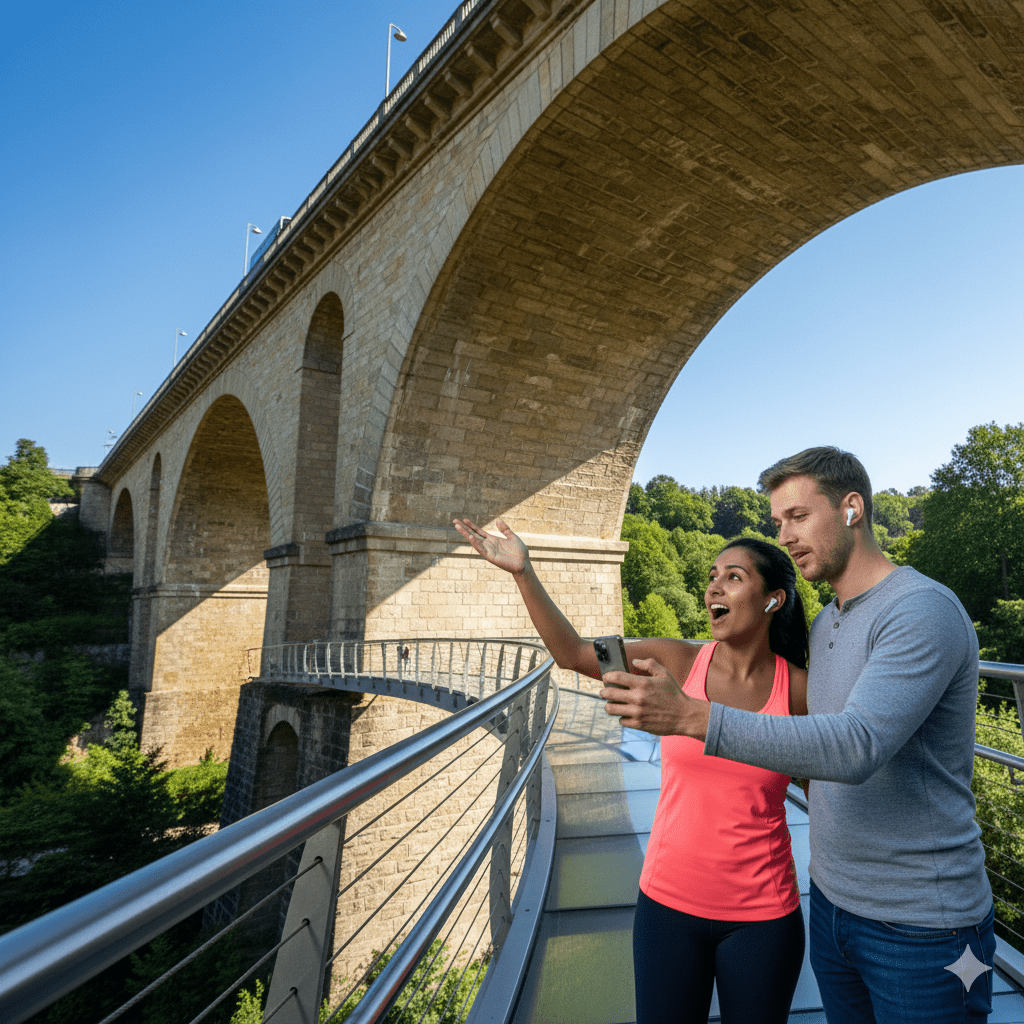 Luxembourg City Self-Guided Audio Tour by Uvamai Niche Tourism, showing a scenic view of Luxembourg city skyline.