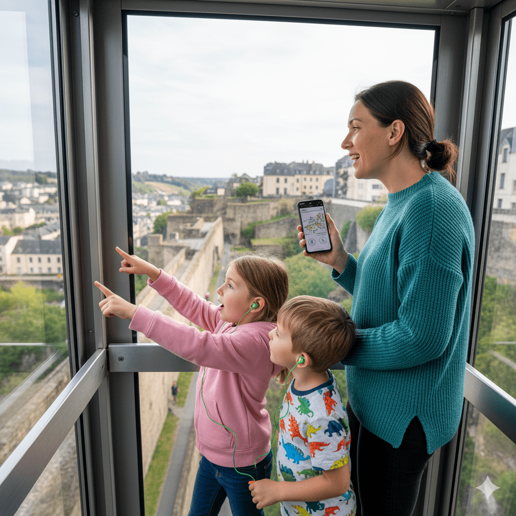 Luxembourg City Self-Guided Audio Tour by Uvamai Niche Tourism, featuring a map and audio device for exploring Luxembourg's landmarks.
