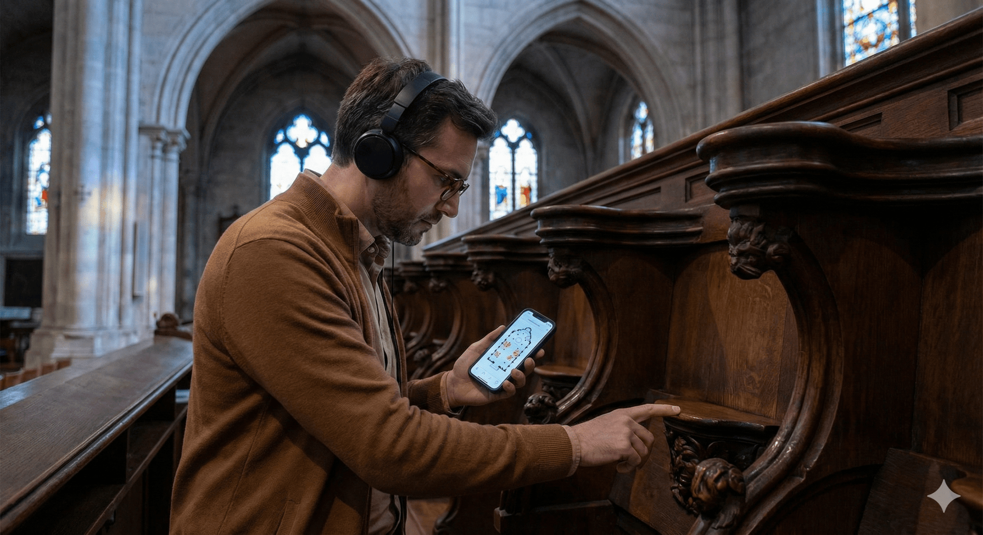 Lyon Self-Guided Audio Tour by Uvamai Niche Tourism, featuring a smartphone with map and audio device for exploring Lyon.