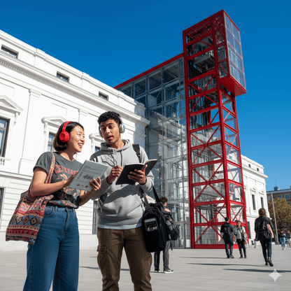 Audio guide device for Madrid Self-Guided Audio Tour by Uvamai Niche Tourism, showing headphones and tour map on a tablet screen.