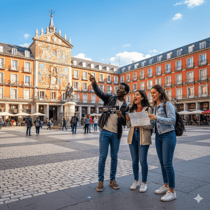 Madrid self-guided audio tour by Uvamai Niche Tourism, featuring audio device and tour map for exploring Madrid independently.