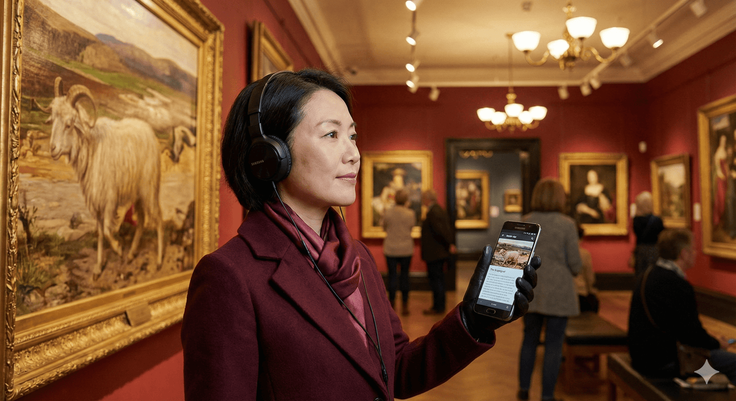 Audio tour device for Manchester self-guided tour by Uvamai Niche Tourism, showing headphones and tour controls.