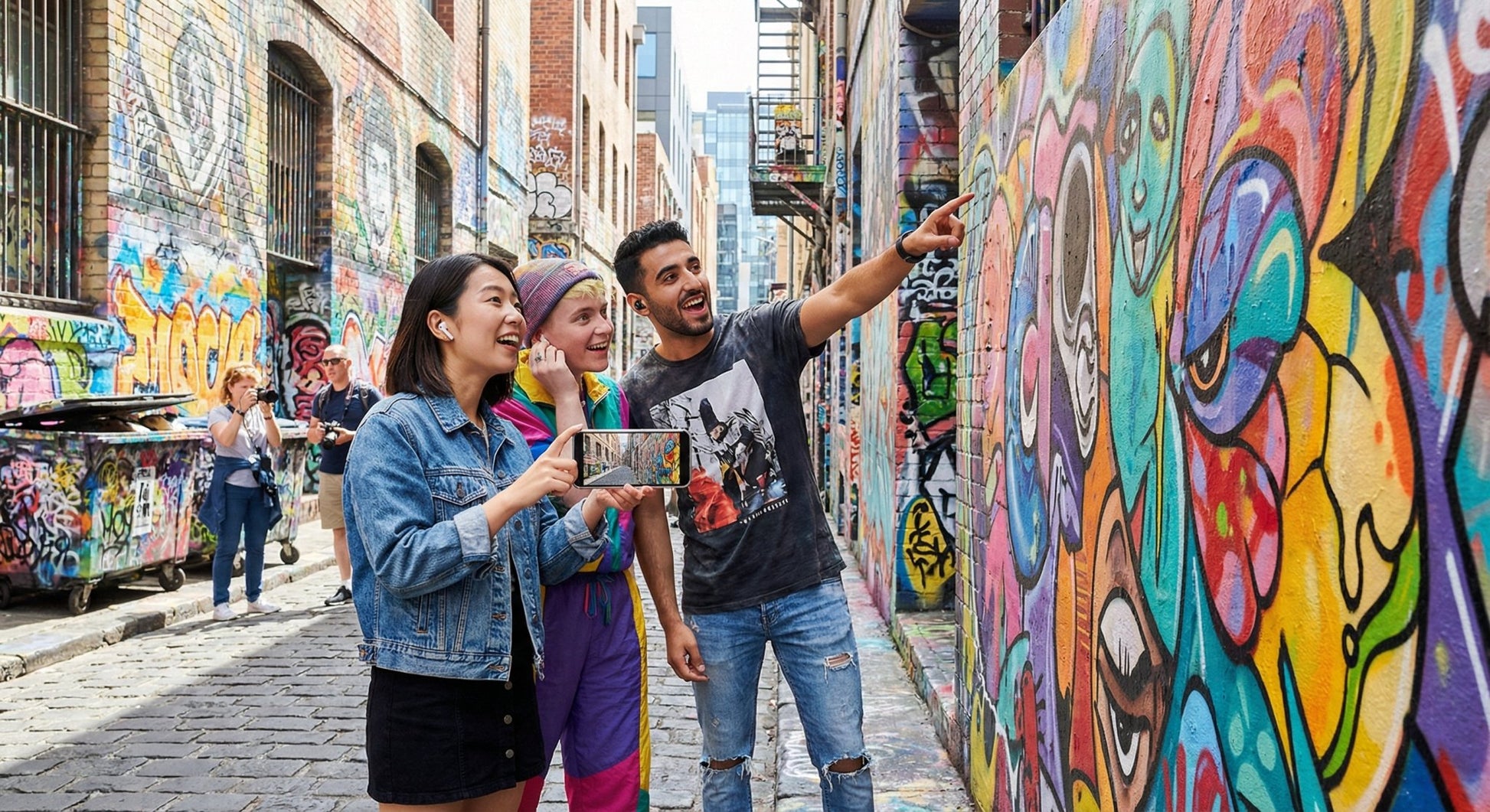 Melbourne Self-Guided Audio Tour by Uvamai Niche Tourism, featuring headphones and smartphone interface for exploring the city.