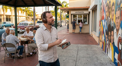 Miami Self-Guided Audio Tour by Uvamai Niche Tourism, featuring a smartphone with map and headphones for exploring Miami.
