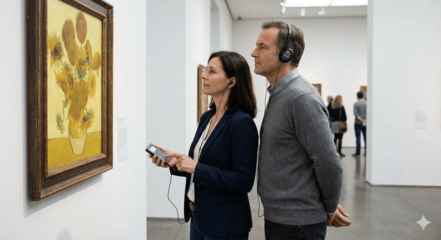 Self-guided Munich audio tour by Uvamai Niche Tourism, featuring headphones and map for exploring the city independently.