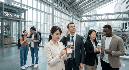 Osaka Self-Guided Audio Tour by Uvamai Niche Tourism, showing a smartphone with map and audio guide app for exploring Osaka.