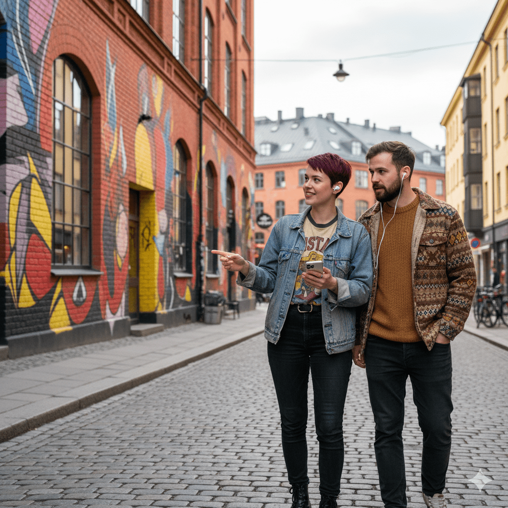 Oslo Self-Guided Audio Tour by Uvamai Niche Tourism, featuring an image of the tour guide device and scenic Oslo landmarks.