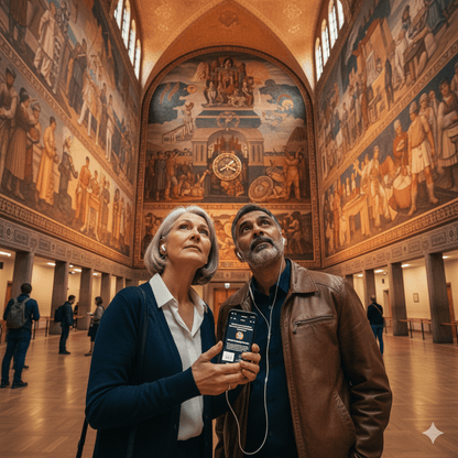 Oslo Self-Guided Audio Tour by Uvamai Niche Tourism, featuring a smartphone with map and headphones for exploring Oslo.