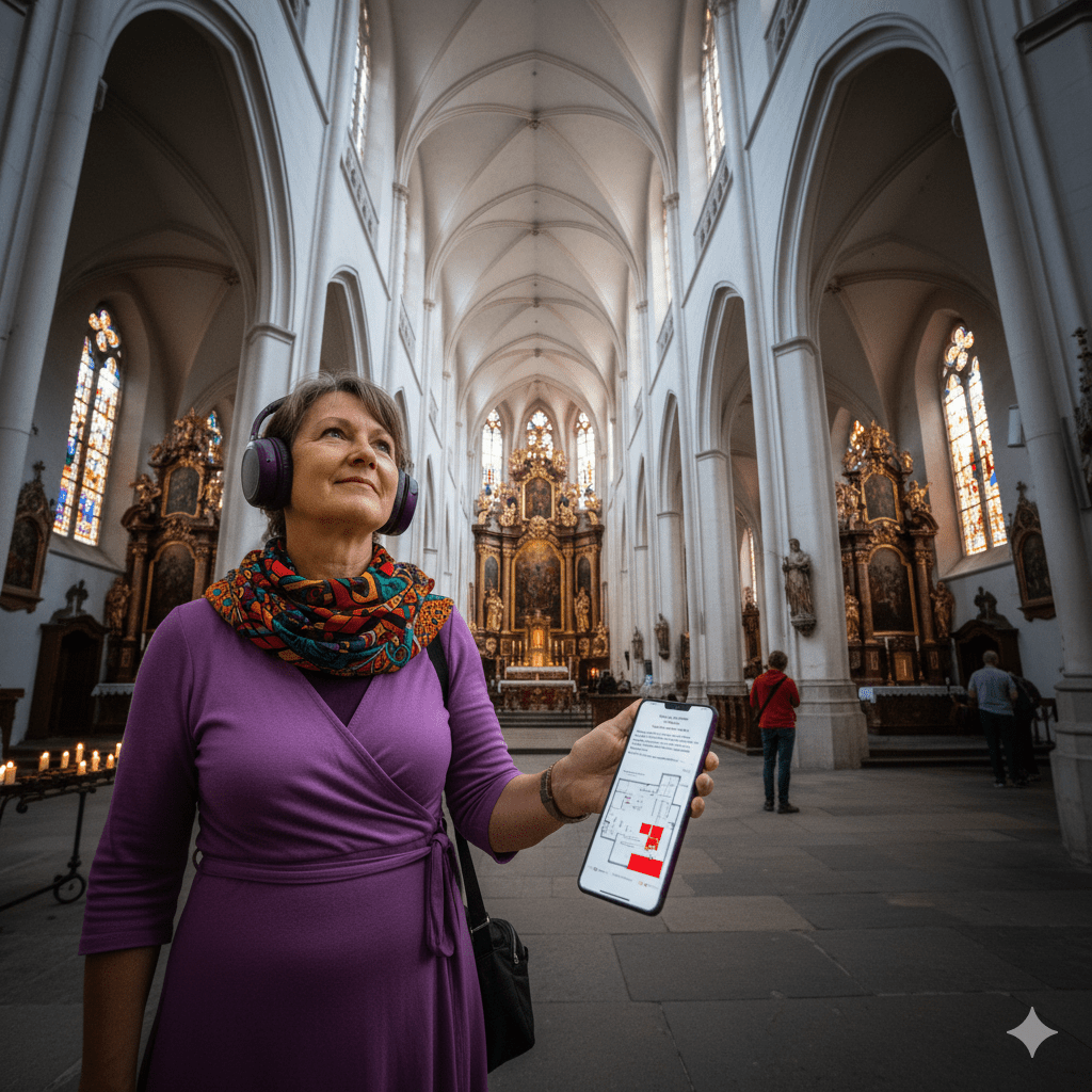 Audio tour device for Prague self-guided tour by Uvamai Niche Tourism, showing headphones and map for exploring the city.