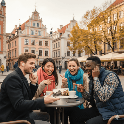 Riga Self-Guided Audio Tour by Uvamai Niche Tourism featuring headphones and map for exploring Riga's landmarks independently